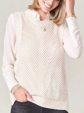 Cream Knit Sleeveless Sweater Vest - Women's Layering Top